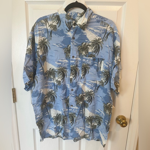 Puritan Men’s Blue Button Down Shirt Palm Trees Size Large - Picture 1 of 5